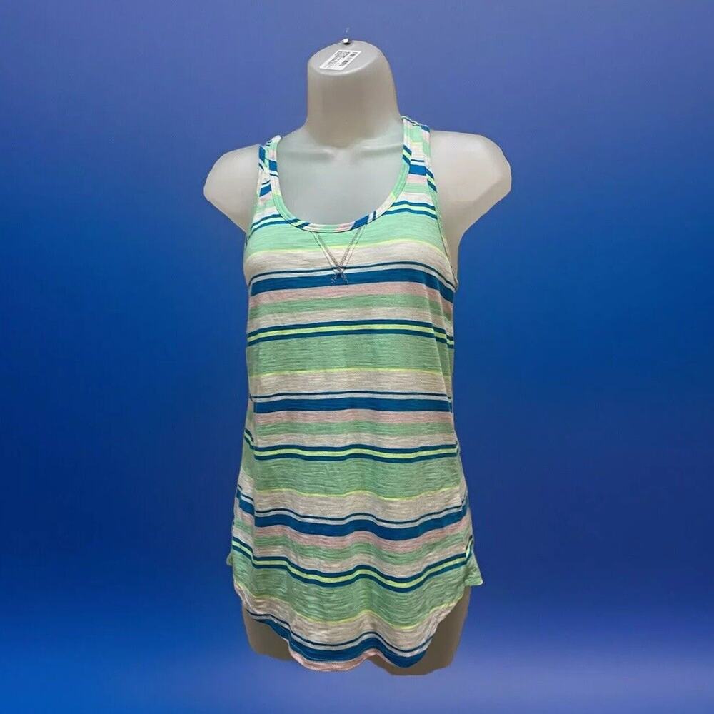 Mossimo women's XS racerback tank green & Blue stripe & heathered scoop neck